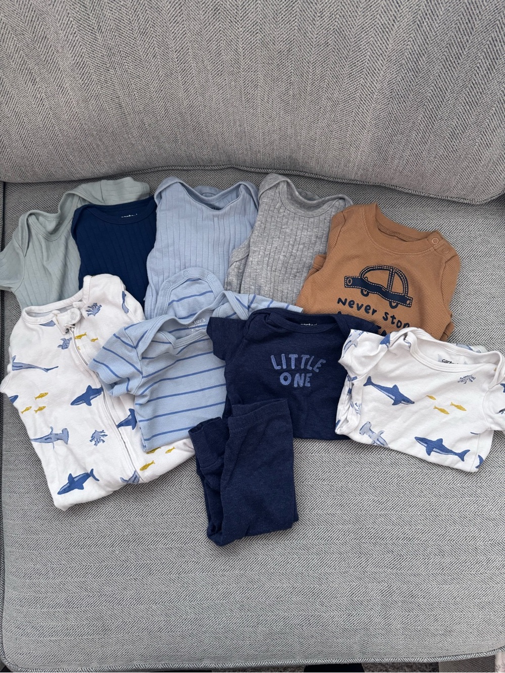 Assorted Baby One-Piece Bodysuit Set - Navy, Light Blue, Gray, White, Tan